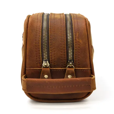 Genuine Leather Crazy Horse Travel Storage Bag – Vintage Cowhide Double Zipper Handbag
